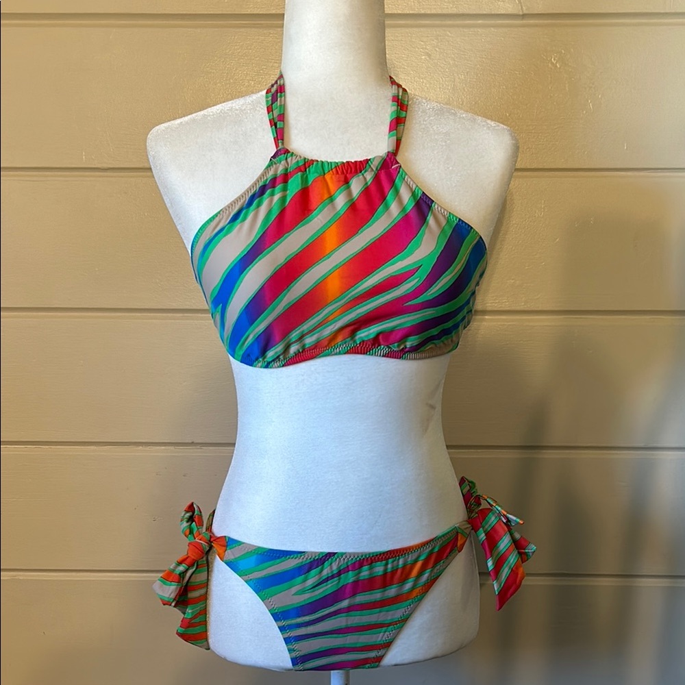 ABS by Allen Schwartz Multicolor Stripe Halter Bikini Set – Size 8